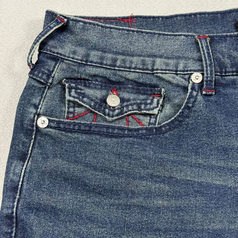 True Religion Denim Shorts Mens‎ Rocco W38 Blue Red Stitch Relaxed Skinny NWT